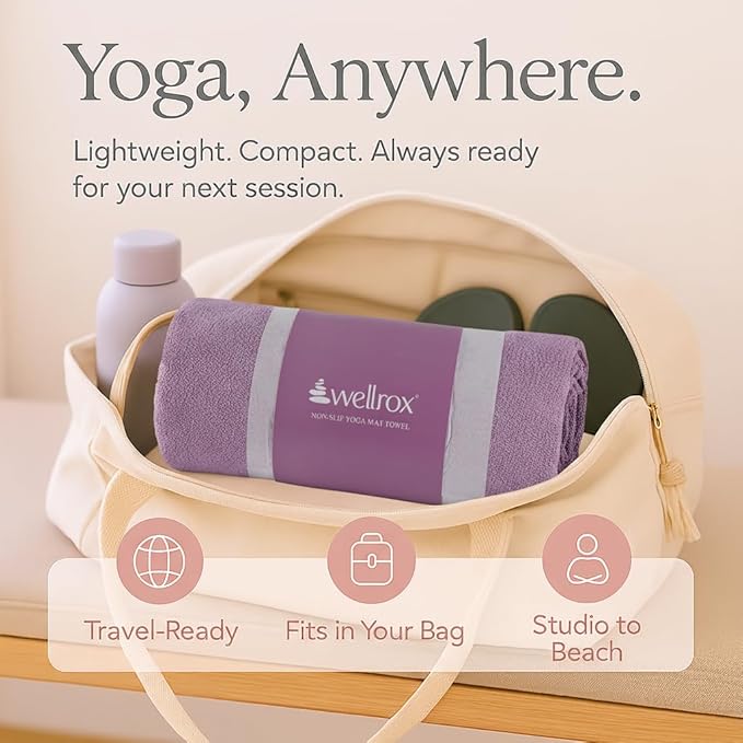 Yoga Mat Towel Non Slip - Ultra Absorbent Super Soft Microfiber Hot Yoga Towel Non Slip for Pilates & Fitness (74” x 26”, Lavender)