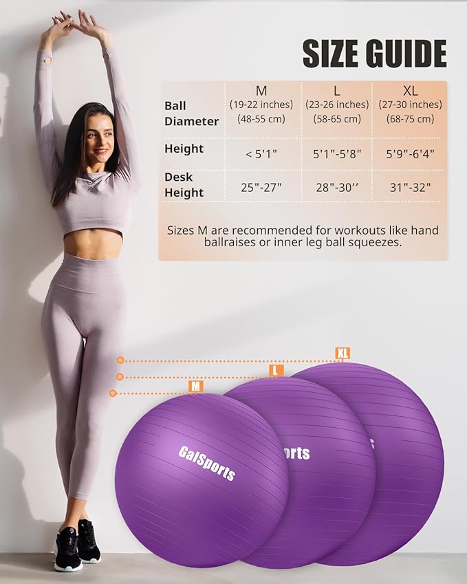 GalSports Anti-Burst Slip Resistant Stability Ball - Swiss Ball for Home Gym & Physical Therapy