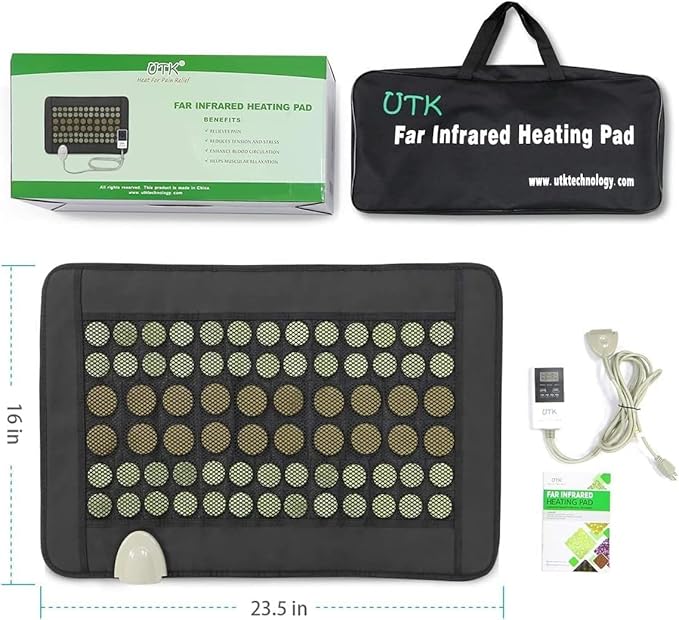 UTK Heating Pad for Back, 5X Deeper Back Pain Relief, Far Infrared Heating Pad with Natural Jade, FSA-HSA Eligible, Hotter to 159℉, 4H Auto Off, Travel Bag, Memory Function, 23.5"×16", Gifts for Women