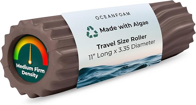 Oceanfoam Ripple Travel Foam Roller (11" x 3.35") Firm Mini Foam Roller for Physical Therapy, Deep Tissue Massage, Back Pain - High Density, Ergonomic Wave Textured - Yoga, Exercise (Espresso)