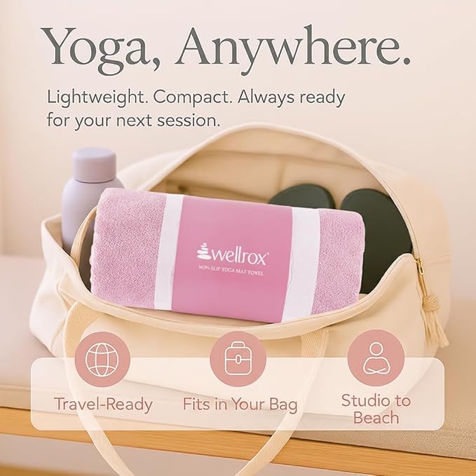 Yoga Mat Towel Non Slip - Ultra Absorbent Super Soft Microfiber Hot Yoga Towel Non Slip for Pilates & Fitness (74” x 26”, Pink)