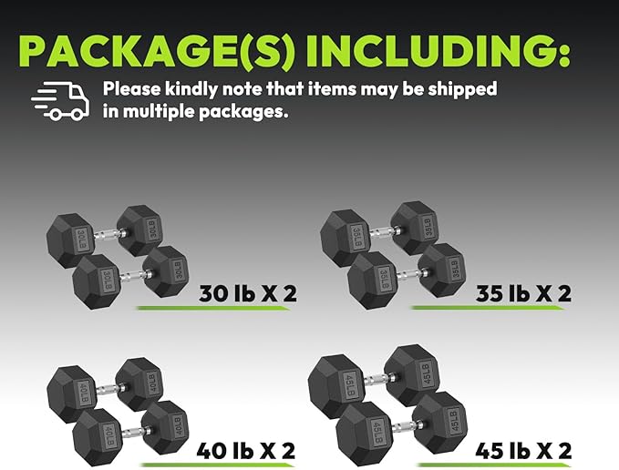 Hex Dumbbell 45-480 lb Set, Rubber Encased Exercise & Fitness Dumbbells for Home Gym, Hand Weights for Strength Training