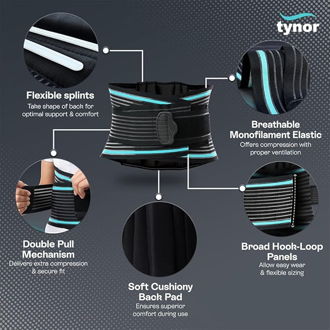 TYNOR Back Support Belt Adjustable Back Brace for Lower Back Pain,Breathable Lumbar Support Belt for Men & Women, Lower Back Brace for Herniated Disc, Sciatica & Heavy Lifting (XL, Classic Black)