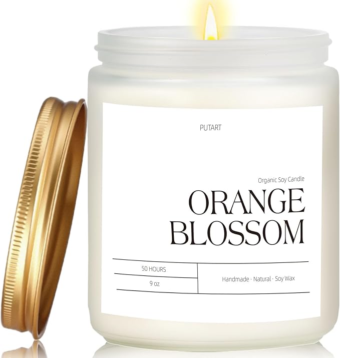 Orange Blossom Candles for Home Scented, Natural Soy Wax Aromatherapy Non Toxic Candle for Stress Relief, Long Burning & Lasting Candle Gifts for Halloween, Birthday, Christmas, Thanksgiving