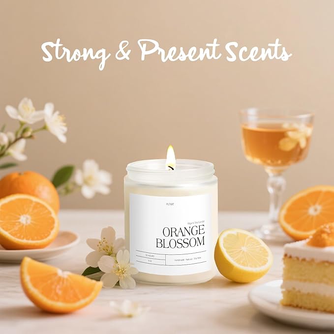 Orange Blossom Candles for Home Scented, Natural Soy Wax Aromatherapy Non Toxic Candle for Stress Relief, Long Burning & Lasting Candle Gifts for Halloween, Birthday, Christmas, Thanksgiving
