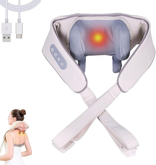 Spark Imagine Neck Massager, 2025 New Noxa Neck and Shoulder Massager, Cordless Necks Massager with Heat, Portable Rechargeable Shiatsu Massage Device for Back, Neck & Shoulders (Beige)