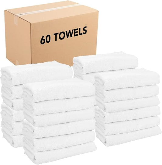 Arkwright White Bath Gym Towel - Case of 60 - Bulk 100% Cotton Soft Quick Dry Sweat Absorbent Hotel Quality Towels for Workout, Bathroom, Spa, Pool, 22 x 44 in, White