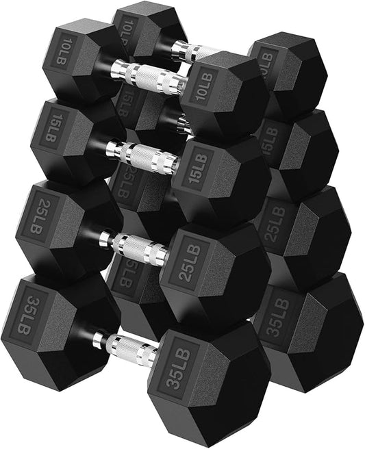 Hex Dumbbell 45-480 lb Set, Rubber Encased Exercise & Fitness Dumbbells for Home Gym, Hand Weights for Strength Training