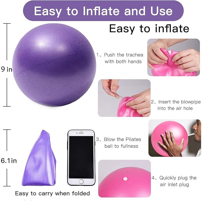 Mini Yoga Balls 9 Inch Exercise Pilates Therapy Balance Barre Equipment for Home Stability Squishy Training PhysicalCore Training(6 PCS)