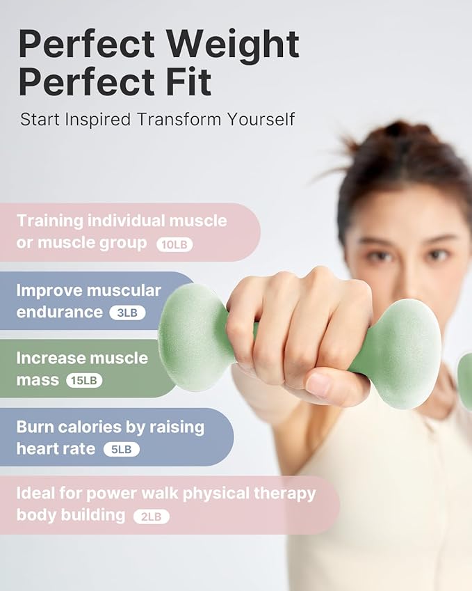 YOTTOY Dumbbell Set of 2,2-15 Pound Hand Weights for Women, Non-Slip Hand Weights for Home Gym, Strength Training, and Full-Body Workouts