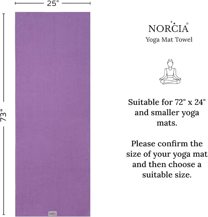 , Yoga Towel, Non Slip Hot Yoga Mat Towel with Corner Pockets, Mat-Sized 24" x 72", 100% Microfiber Sweat Absorbent, Perfect for Hot Yoga, Bikram, Pilates and Yoga Mats (Purple)