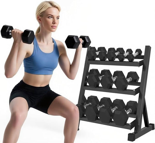 350LB 450LB 550LBS Rubber Hex Dumbbell Sets with Rack for Home Gym, 5-50LB Dumbbell Sets Coated Hand Weights for Strength Training, Workouts