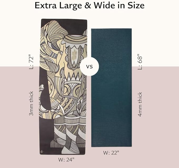 Shakti Warrior Suede yoga mat - Premium Printed Natural Eco-friendly Non-Slip Mat Great for Hot Yoga, Pilates, Workouts (72 inch x 24 inch x 3mm thick)