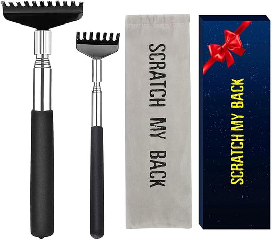 Oversized Back Scratcher Set, 2 Pack Portable Extendable Stainless Steel Telescoping Massage Tool, Gift/Stocking Stuffers for Men Women