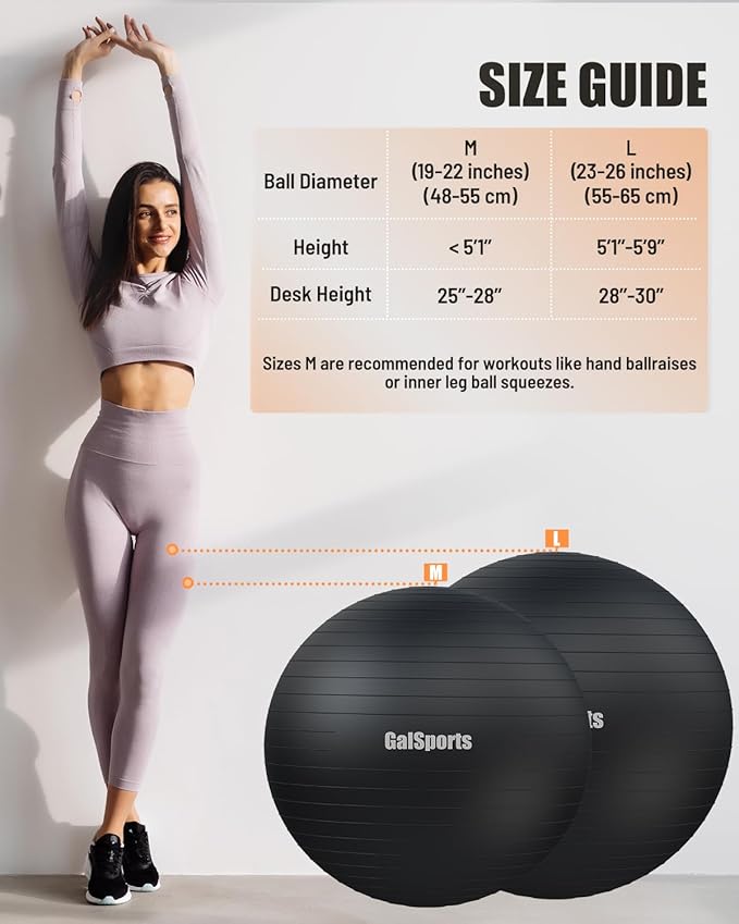 GalSports Anti-Burst Slip Resistant Stability Ball - Swiss Ball for Home Gym & Physical Therapy