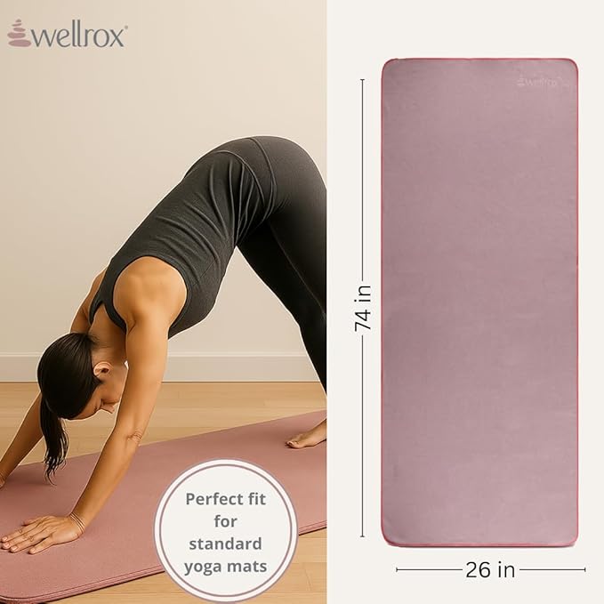 Yoga Mat Towel Non Slip - Ultra Absorbent Super Soft Microfiber Hot Yoga Towel Non Slip for Pilates & Fitness (74” x 26”, Rose)