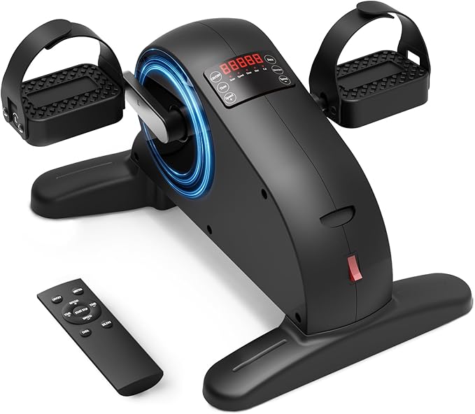 Mini Under Desk Exercise Bike Pedal Exerciser, Motorized Setting Bike Pedal Exerciser Leg/Arm Cycle for Senior, Physical Therapy, with 12 Adjustable Speed, LCD Display, Remote Control