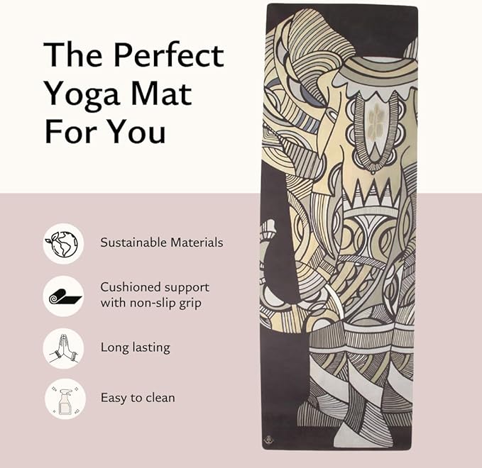 Shakti Warrior Suede yoga mat - Premium Printed Natural Eco-friendly Non-Slip Mat Great for Hot Yoga, Pilates, Workouts (72 inch x 24 inch x 3mm thick)