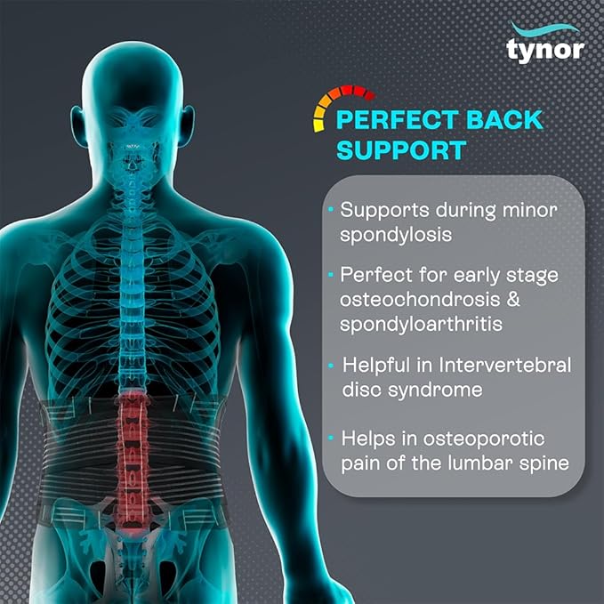 TYNOR Back Support Belt, Back Brace for Lower Back Pain,Breathable Lumbar Support Belt for Men & Women, Herniated Disc, Scoliosis & Lifting, Adjustable Straps with Lumbar Pad (Medium, Premium Black)