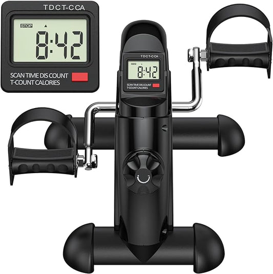 FEIERDUN Mini Exercise Bike, Under Desk Bike Pedal Exerciser for Arm/Leg Exercise, Adjustable Magnetic Resistance Desk Cycle with LCD Screen Display for Home/Office Workout