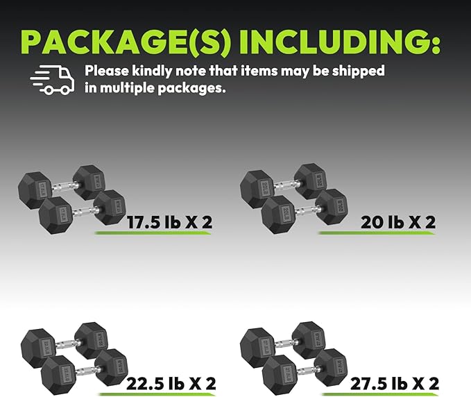 Hex Dumbbell 45-480 lb Set, Rubber Encased Exercise & Fitness Dumbbells for Home Gym, Hand Weights for Strength Training