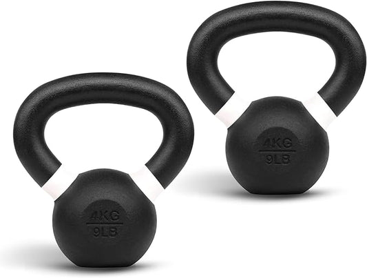 Yes4All Powder Coated Kettlebell, Cast Iron Core Kettlebells with Non-Slip Handle & Flat Bottom for Conditioning, Heavy Duty for Strength Training, 9lb to 71lb - Single & Pair