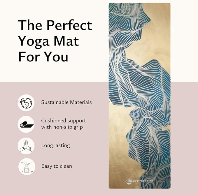 Shakti Warrior Suede yoga mat - Premium Printed Natural Eco-friendly Non-Slip Mat Great for Hot Yoga, Pilates, Workouts (72 inch x 24 inch x 3mm thick)