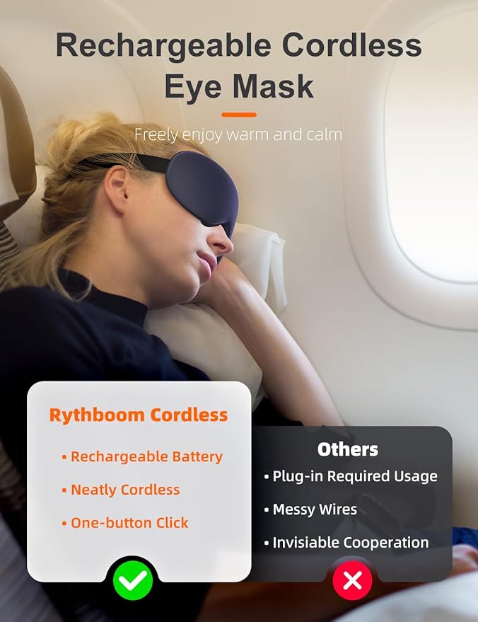 Silk Cordless Heated Eye Mask, Compress Heating Pad for Dry Eye Stye Eye Strain, Blackout Electric Warm Eye Mask for Airplane Sleeping for Travel, Idea for Women/Men (Silk-Blue)