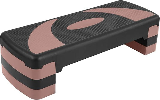 Step Aerobic Platform, 31" Exercise Step with 3 levels Adjustable Height, 4 Stackable Risers, Fitness Training Workout Stepper for Home Gym, Cardio Strength, Black & Pink