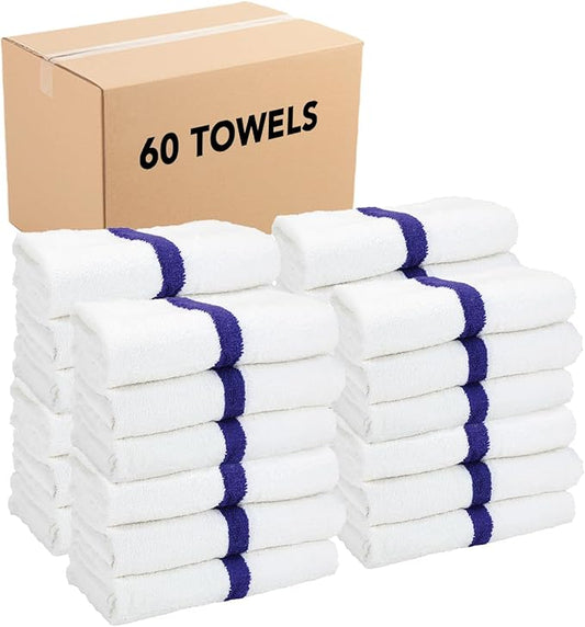 Arkwright White Bath Gym Towel - Case of 60 - Bulk 100% Cotton Soft Quick Dry Sweat Absorbent Hotel Quality Towels for Workout, Bathroom, Spa, Pool, 22 x 44 in, Blue