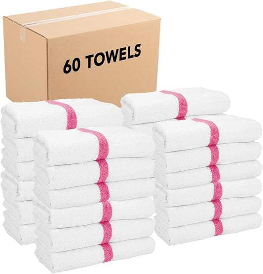 Arkwright White Bath Gym Towel - Case of 60 - Bulk 100% Cotton Soft Quick Dry Sweat Absorbent Hotel Quality Towels for Workout, Bathroom, Spa, Pool, 22 x 44 in, Pink