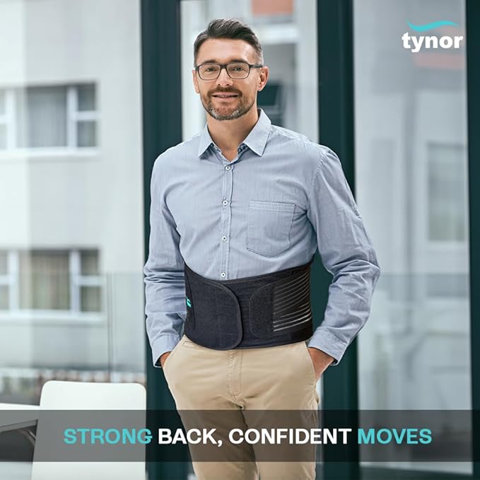 TYNOR Back Support Belt, Back Brace for Lower Back Pain,Breathable Lumbar Support Belt for Men & Women, Herniated Disc, Scoliosis & Lifting, Adjustable Straps with Lumbar Pad (Medium, Premium Black)