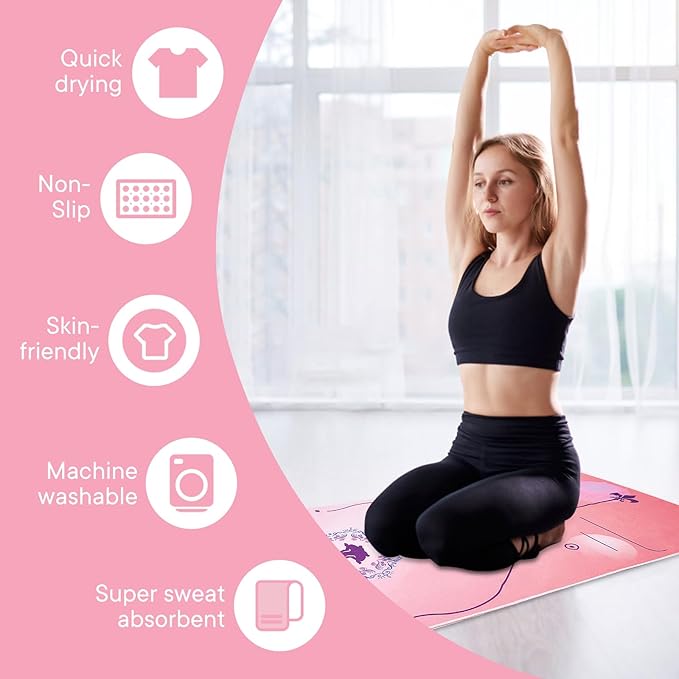 Yoga Towels, Non Slip Hot Yoga Mat Towel with Grip Dots,Super-Absorbent Soft Microfiber Yoga Blanket for Pilates, Fitness and Workout 72inch x 24inch