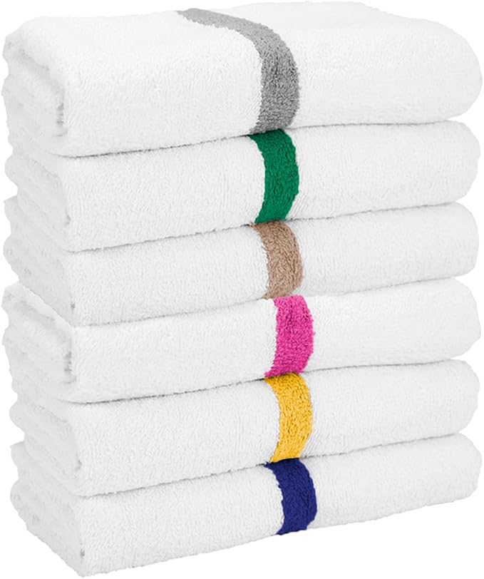 Arkwright White Bath Gym Towel - Pack of 6 - Bulk 100% Cotton Soft Quick Dry Sweat Absorbent Hotel Quality Towels for Workout, Bathroom, Spa, Pool, 22 x 44 in, Green