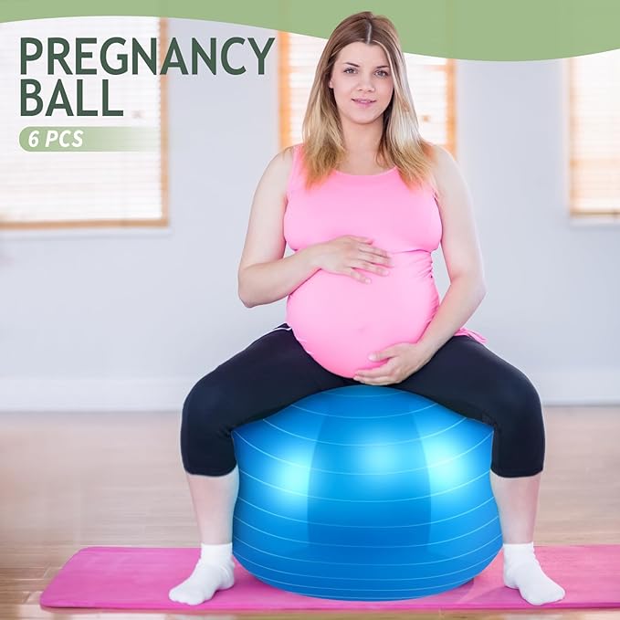 Hungdao 6 Pack Exercise Ball Bulk Inflatable Pregnancy & Workout Ball 22 Inch Heavy Duty Pilates Ball for Yoga Stretching Therapy Balance Physical Fitness