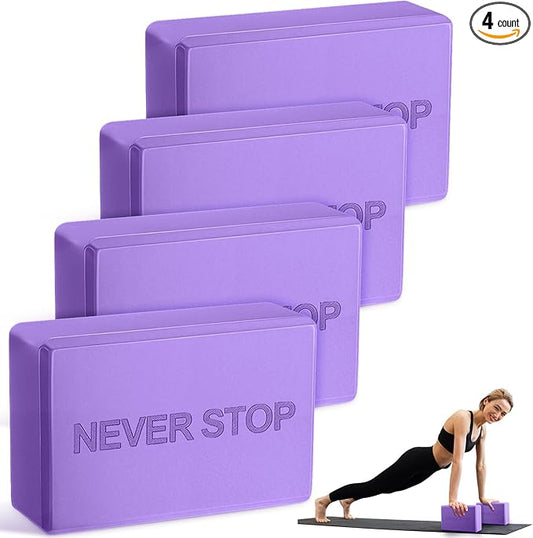 4 Pack Yoga Blocks Non Slip Pilates Brick Foam Blocks Pilates Dance Gymnastics Workout Fitness Props Tool for Stretching Meditation and Exercise