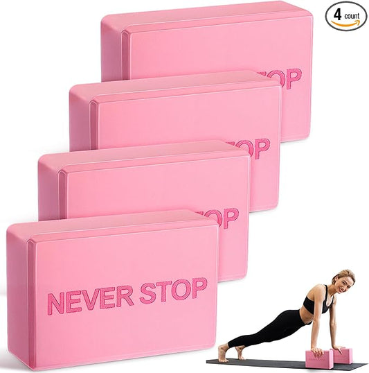 4 Pack Yoga Blocks Non Slip Pilates Brick Foam Blocks Pilates Dance Gymnastics Workout Fitness Props Tool for Stretching Meditation and Exercise