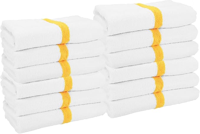 Arkwright White Bath Gym Towel - Pack of 6 - Bulk 100% Cotton Soft Quick Dry Sweat Absorbent Hotel Quality Towels for Workout, Bathroom, Spa, Pool, 22 x 44 in, Gold