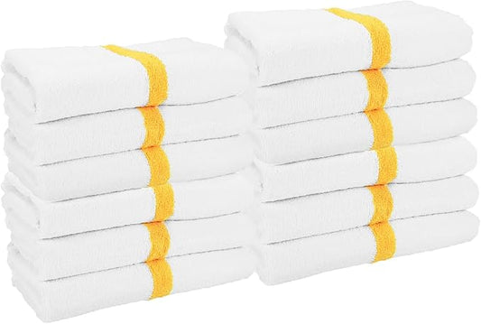 Arkwright White Bath Gym Towel - Pack of 6 - Bulk 100% Cotton Soft Quick Dry Sweat Absorbent Hotel Quality Towels for Workout, Bathroom, Spa, Pool, 22 x 44 in, Gold