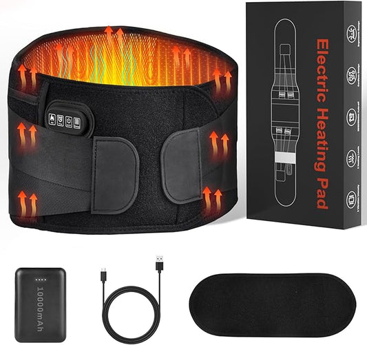 60” Cordless Heating Pad Back Brace with Heat and Massage for Back Pain Relief, Portable Rechargeable 10000mAh Battery Lower Back Massager Lumbar Support Belt, Father's Day Gifts for Dad Men Women