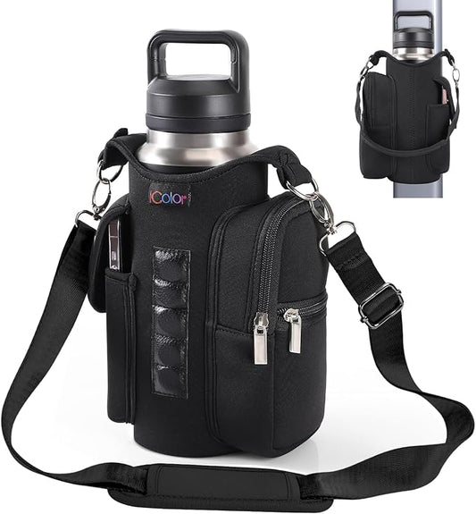 icolor Magnetic Gym Bag Water Bottle Carrier Holder with Phone Pockets & Shoulder Strap,Gym Magnetic Bag 5 Built-in Magnets Gym Accessories Organizer Magnetic Bottle Pouch Sleeve for Men Women