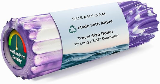 Oceanfoam Ripple Travel Foam Roller (11" x 3.35") Firm Mini Foam Roller for Physical Therapy, Deep Tissue Massage, Back Pain - High Density, Ergonomic Wave Textured - Yoga, Exercise (Purple Marbled)