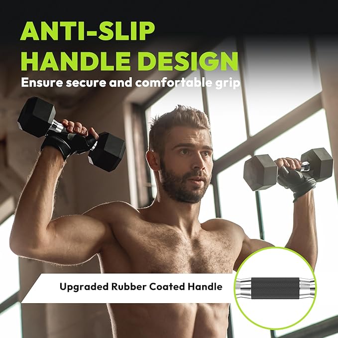 Hex Rubber Dumbbell Set, Non-Slip Handle Design for Secure & Comfortable Grip, Hand Weights for Strength Training and Home Gym / 170 LB (Pair of 5, 10, 15, 25, 30 lb)
