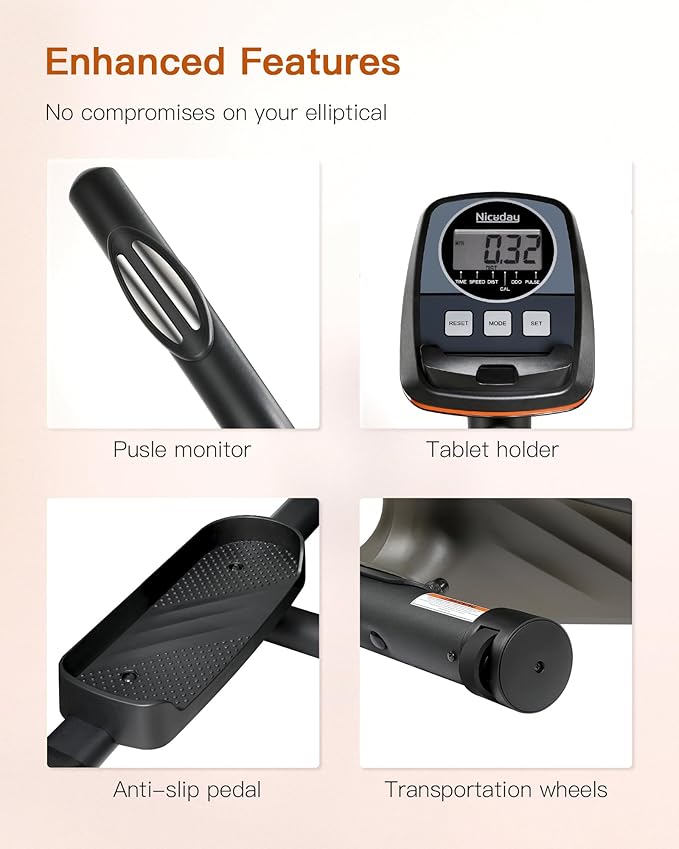 Niceday Elliptical Exercise Machine, Elliptical Machine for Home, Magnetic Elliptical Trainer with 15.5IN-19IN Stride, 16 Resistance Levels, 400LBS Loading Capacity, Support Kinomap APP