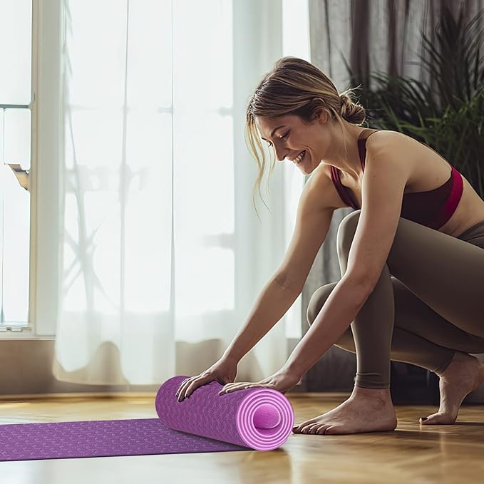 Yoga Mat 1/3 inch QMKGEC Exercise Mats 8mm TPE Non-Slip Extra Thick High-Density Eco Friendly for Yoga Workout Pilates Yoga Mats for Women Men