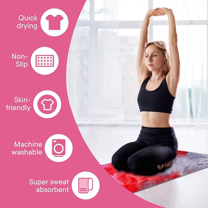 Yoga Towels, Non Slip Hot Yoga Mat Towel with Grip Dots,Super-Absorbent Soft Microfiber Yoga Blanket for Pilates, Fitness and Workout 72inch x 24inch