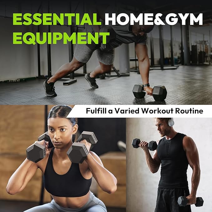 Hex Dumbbell 45-480 lb Set, Rubber Encased Exercise & Fitness Dumbbells for Home Gym, Hand Weights for Strength Training