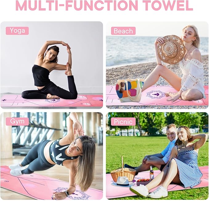 Yoga Towels, Non Slip Hot Yoga Mat Towel with Grip Dots,Super-Absorbent Soft Microfiber Yoga Blanket for Pilates, Fitness and Workout 72inch x 24inch