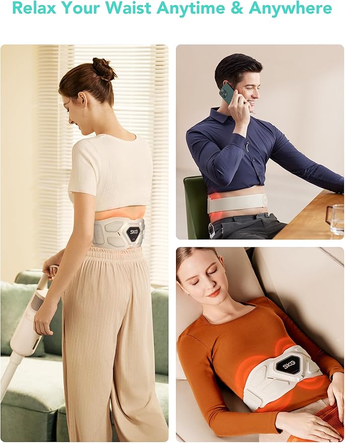SKG Lower Back Massager Gifts for Men Women for Pain Relief, Adjustable Cordless Heating Pad Infrared Vibrating Back Massager Waist Lumbar Belt
