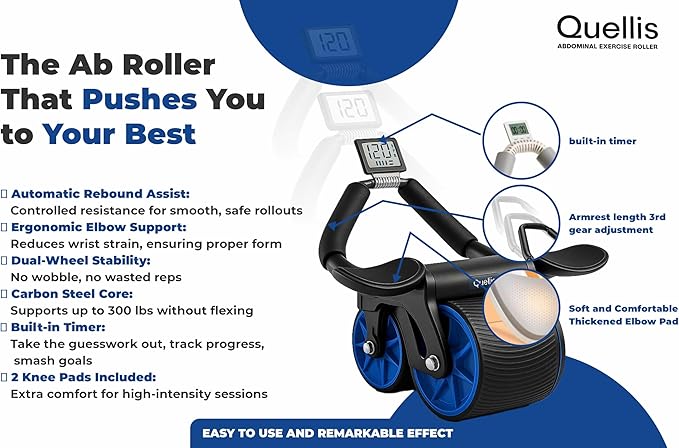 AB Roller for Men & Women – Core Strength Training Wheel Set with Elbow Support & 2 Knee Pads – Abdominal Exercise Roller for Core Stability, Belly Fat Reduction, and Total Body Workout Equipment